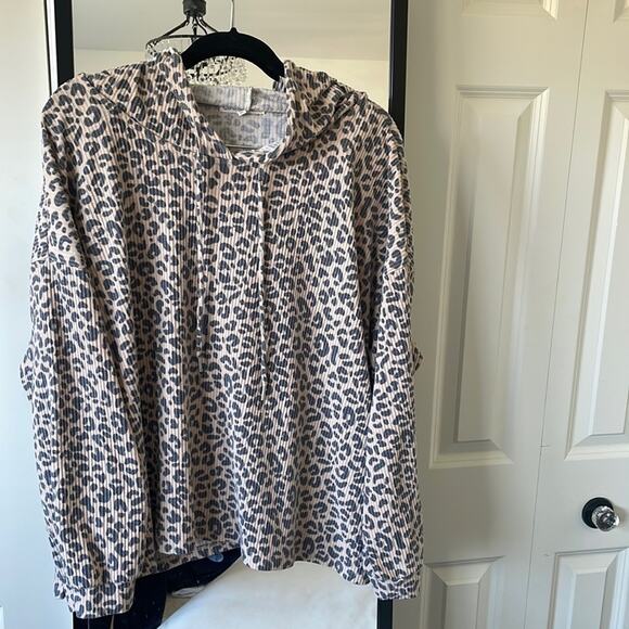 C&C CALIFORNIA Leopard Print Distressed Ribbed Hoodie Size 3x - Picture 1 of 6